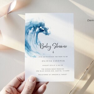 Ocean Baby Shower Invitation Template, Beach Baby Shower Invitation Templates, Sea Baby Shower Invitation, Nautical Baby Shower Invites, N5
