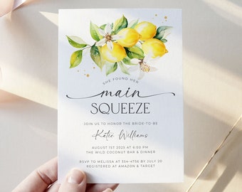 Main Squeeze Bridal Shower Invitation, Lemon Bridal Shower Invitation Template, Italian Mediterranean Bridal Shower Edirtable Download, L2