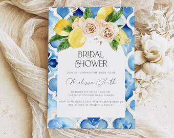 Lemon Bridal Shower Invitation Template, Mediterranean Bridal Shower Invitation Download, Main Squeeze, Italian Summer Bridal Shower, L2