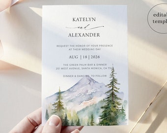 Mountain Wedding Invitation Template Download, Forest Wedding Invitation Suite, Pine Wedding Invitation, Rustic Wedding, Woodland Wedding M4