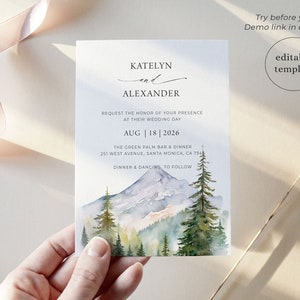 Mountain Wedding Invitation Template Download, Forest Wedding Invitation Suite, Pine Wedding Invitation, Rustic Wedding, Woodland Wedding M4