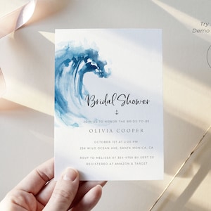 Ocean Bridal Shower Invitation Template, Beach Bridal Shower Invitaiton Instant Download, Sea Bridal Shower, Beach Bridal Templates, N5