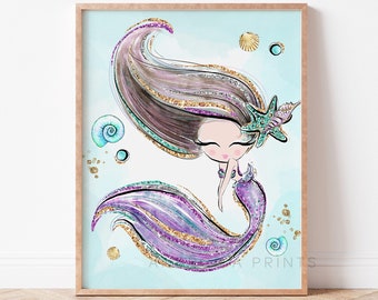 Mermaid Nursery Wall Art, Mermaid Wall Art Kids, Mermaid Nursery Print, Ocean Nursery Decor, Mermaid Printable Art, Girl Room Wall Art, MM