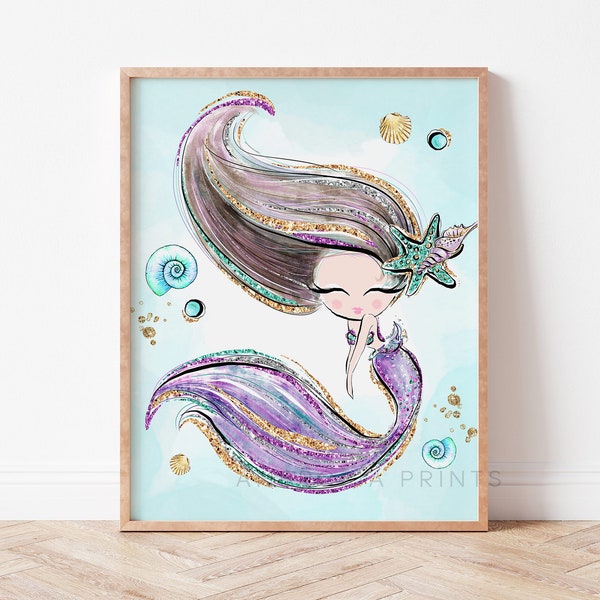 Mermaid Nursery Wall Art, Mermaid Wall Art Kids, Mermaid Nursery Print, Ocean Nursery Decor, Mermaid Printable Art, Girl Room Wall Art, MM