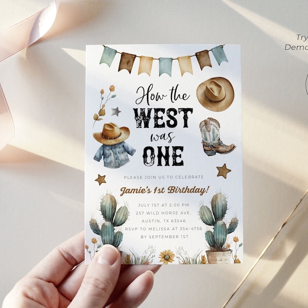 How the West Was One Birthday Invite, Cowboy Birthday Invitation Digital Download, Western Birthday Party, Wild West Birthday Template
