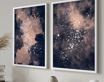 Abstract Wall Art Set of 2, Abstract Printable Wall Art Navy Blue Blush Pink, Set of 2 Prints, Abstract Bedroom Decor, Modern Wall Art Set