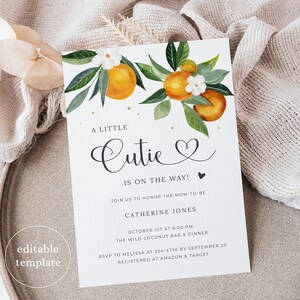 Cutie Baby Shower Invitation Template, Orange Baby Shower Invitation Digital Download, Clementine Citrus Baby Shower Template, O1 image 1