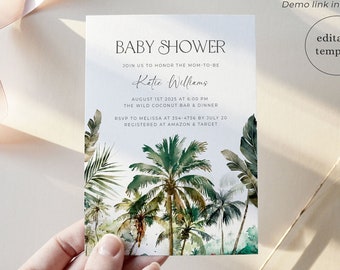 Tropical Baby Shower Invitation Template, Palm Baby Shower Invitation Digital, Summer Beach Baby Shower Invitation Download, Editable