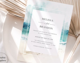 Descarga de invitación de boda en la playa, plantilla de invitación de boda en la playa digital, conjunto de invitación de boda en el océano, invitación de boda en el mar, S2