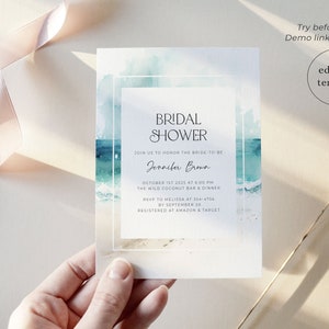 Beach Bridal Shower Invitation, Ocean Bridal Shower Invitaiton Template, Sea Bridal Shower Invitation, Coastel Bridal Shower Templates, S2