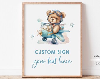 Airplane Sign Template, Custom Sign, Editable Template, Airplane Favors Sign, Travel Airplane Baby Shower Decorations, Airplane Birthday, A2