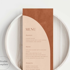 Modèle de menu de mariage en terre cuite, modèle de menu de mariage arche modifiable, menu de mariage Boho, menu de dîner en terre cuite, téléchargement numérique, TR2