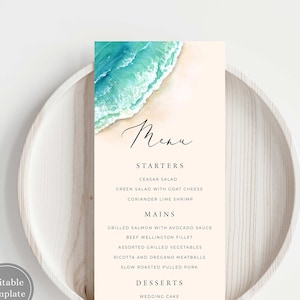 Beach Wedding Menu Printable, Sea Ocean Wedding Menu, Shell Wedding Menu, Beach Table Decor, Beach Wedding Dinner Menu, S1