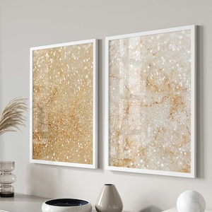 Gold Wall Art Prints, Abstract Gold Prints Set of 2, Gold Tones Neutral Wall Art Set, Gold Bedroom Decor, Digital Download