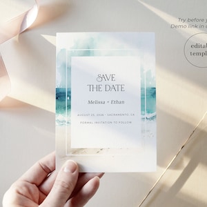 Modèle réservez la date pour la plage, réservez la date pour mariage en mer, téléchargement immédiat, réservez la date en mer avec photo, carte réservez la date été, S2
