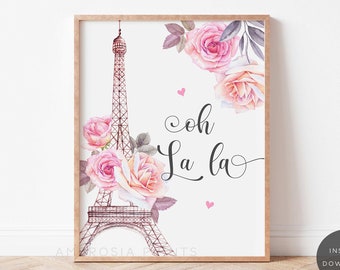 Paris Wall Art, Eiffel Tower Print, Paris Nursery Decor, Paris Nursery Print Girl, Paris Theme Party Decor, Paris Printable Art, P3