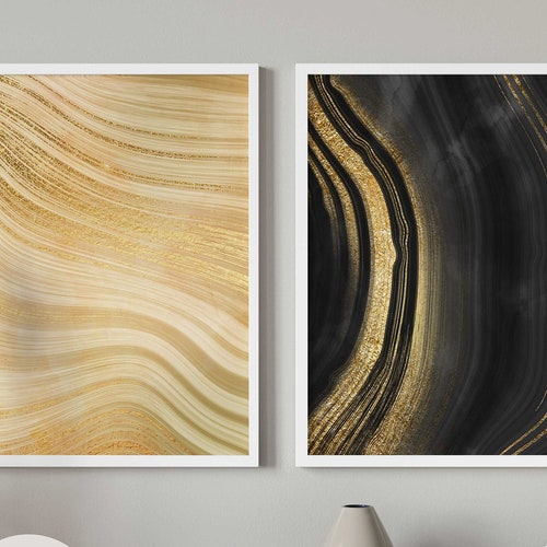Black and Gold Wall Art Set of 3 Marble Wall Art Set of 3 Etsy