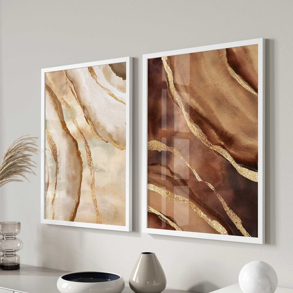 Abstract Neutral Prints, Warm Earthy Wall Art Set, Beige Brown Terracotta Art, Modern Abstract Marble Prints, Modern Boho Prints Set of 2