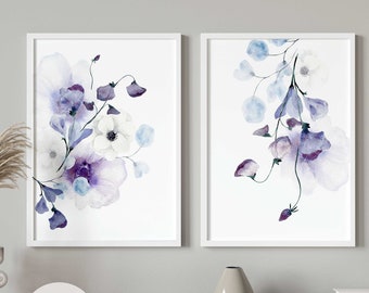 Purple Floral Wall Art Set of 2, Lilac Wall Art, Lavender Purple Wall Art Prints, Modern Botanical Wall Art, Floral Botanical Art Prints