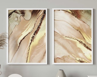Abstract Gold Prints, Marble Wall Art Set, Gold Wall Art Set of 2, Gold Bedroom Art, Modern Gold Wall Art Set, Marble Wall Art Printable