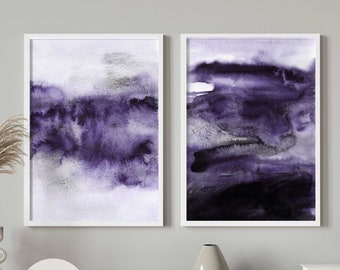 Abstract Purple Wall Art Set of 2, Purple Wall Art Prints, Modern Purple Wall Art Printable, Abstract Purple Prints, Abstract Watercolor Art