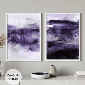Abstract Purple Wall Art Set of 2, Purple Wall Art Prints, Modern Purple Wall Art Printable, Abstract Purple Prints, Abstract Watercolor Art