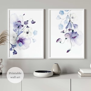 Purple Floral Wall Art Set of 2, Lilac Wall Art, Lavender Purple Wall Art Prints, Modern Botanical Wall Art, Floral Botanical Art Prints
