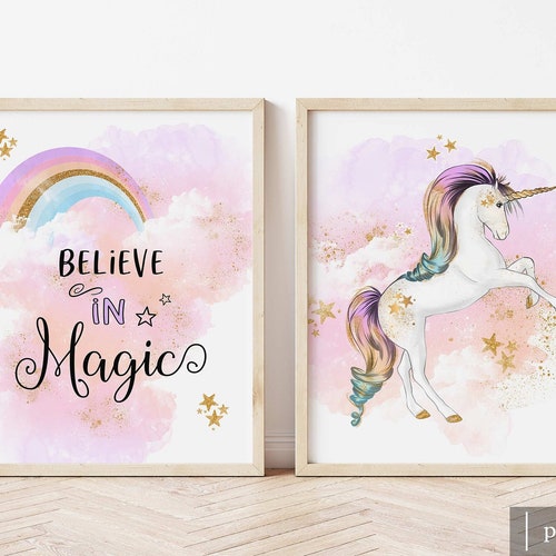 Girls Wall Printables Bedroom Decor Unicorn Nursery Wall Art Etsy