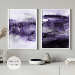 Abstract Purple Wall Art Set of 2, Purple Wall Art Prints, Modern Purple Wall Art Printable, Abstract Purple Prints, Abstract Watercolor Art
