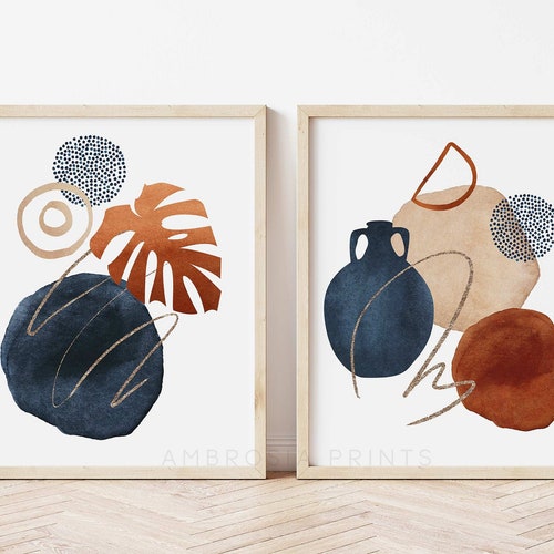 Set of 3 Navy Blue and Burnt Orange Printable Wall Art Etsy