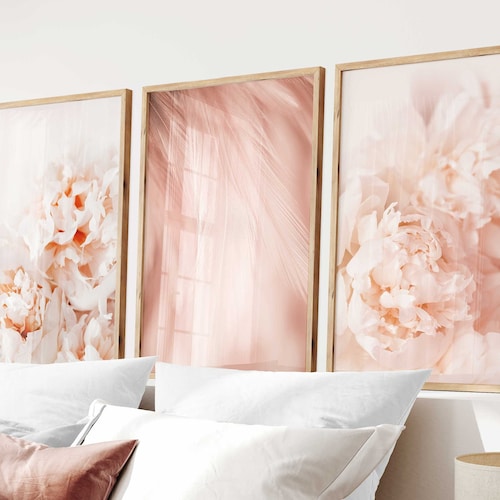 Navy Pink Wall Art Set of 3 Blue Blush Pink Wall Art Modern Etsy