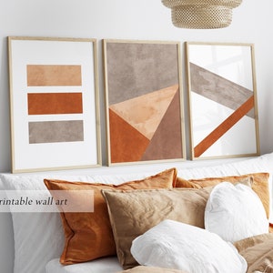 Modernes Geometrisches Wand-Kunst-Set, Gebrannte Orange Drucke, Rustikale Erdfarben-Drucke, Mid Century Modern Art-Set von 3, Gebrannte Orange Wand-Kunst-Set