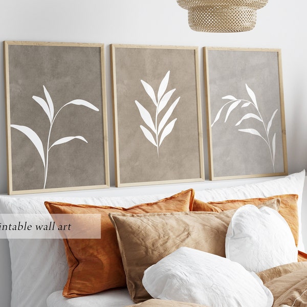 Neutrale prints set, abstracte botanische prints, moderne botanische muurkunst, grijze muur kunstset, neutrale muurkunstprints, neutraal slaapkamerdecor