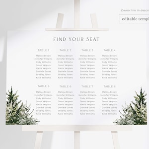 Winter Hochzeit Sitzplan Vorlage, Weihnachtsfeier Sitzkarte, Wald Kiefer Hochzeit Sitzkarte, Sitzplan Schild, Download, WN1