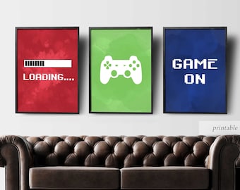 Video Game Wall Art, Gaming Wall Art Set of 3, Gaming Prints Set, Gaming Room Decor, Printable Wall Art, Video Game Party, Video Game Poster