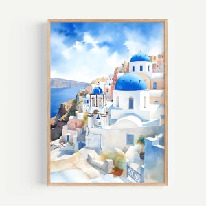 Santorini Wall Art, Greece Wall Art Print, Mediterranean Wall Art Print, Greek Print, Santorini Digital Art, Mediterranean Decor