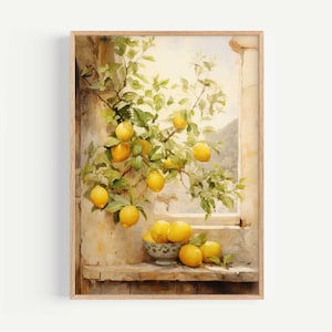 art mural méditerranéen vintage, art mural citron, peinture botanique vintage, impression méditerranéenne, citronnier, art italien de la Grèce, art de la cuisine