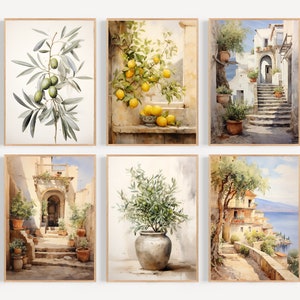 Vintage Mediterranean Wall Art Set, Greece Wall Art, Lemon Olive Mediterranean Prints, Italy Wall Art, Mediterranean Decor Digital Download