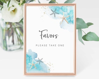 Beach Wedding Favors Sign, Take a Favor Sign, Beach Bridal Shower Decorations, Sea Ocean Wedding Table Signs, Favor Table Sign, B10