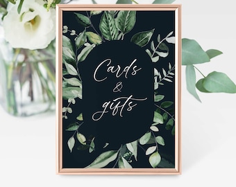 Greenery Cards and Gifts Sign, Wedding Cards and Gifts Sign, Botanical Wedding Signs, Greenery Wedding Table Signs, Favor Table Sign, D2