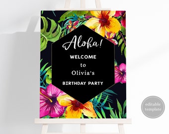 Hawaiian Party Welcome Sign Template, Luau Party Welcome Sign, Hawaiian Birthday, Tiki Party Welcome Sign, Tropical Party Welcome, H2