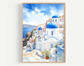 Santorini Wall Art, Greece Wall Art Print, Mediterranean Wall Art Print, Greek Print, Santorini Digital Art, Mediterranean Decor