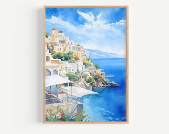 Italy Wall Art, Mediterranean Wall Art Print, Positano Amalfi Coast, Mediterranean Decor, Coastal Art, Italy Wall Art Print, Digital Downloa