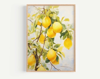 Mediterranean Wall Art Print, Lemon Wall Art, Lemon Tree, Italy Wall Art Print, Mediterranean Decor, Italian Art, Greek Wall Art, Digital