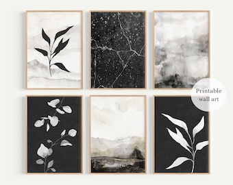 Black and White Wall Art Prints, Modern Gallery Wall Art, Black and White Gallery Wall Set, Black White Printable Art, Botanical Scandinavia