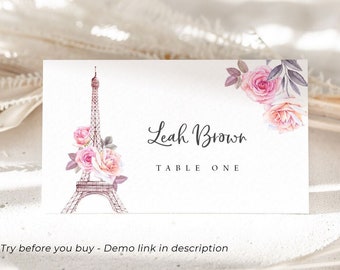 Paris Place Cards Template, Paris Name Cards Instant Download, Paris Wedding Place Cards, Paris Escort Cards, Paris Theme Shower, P3