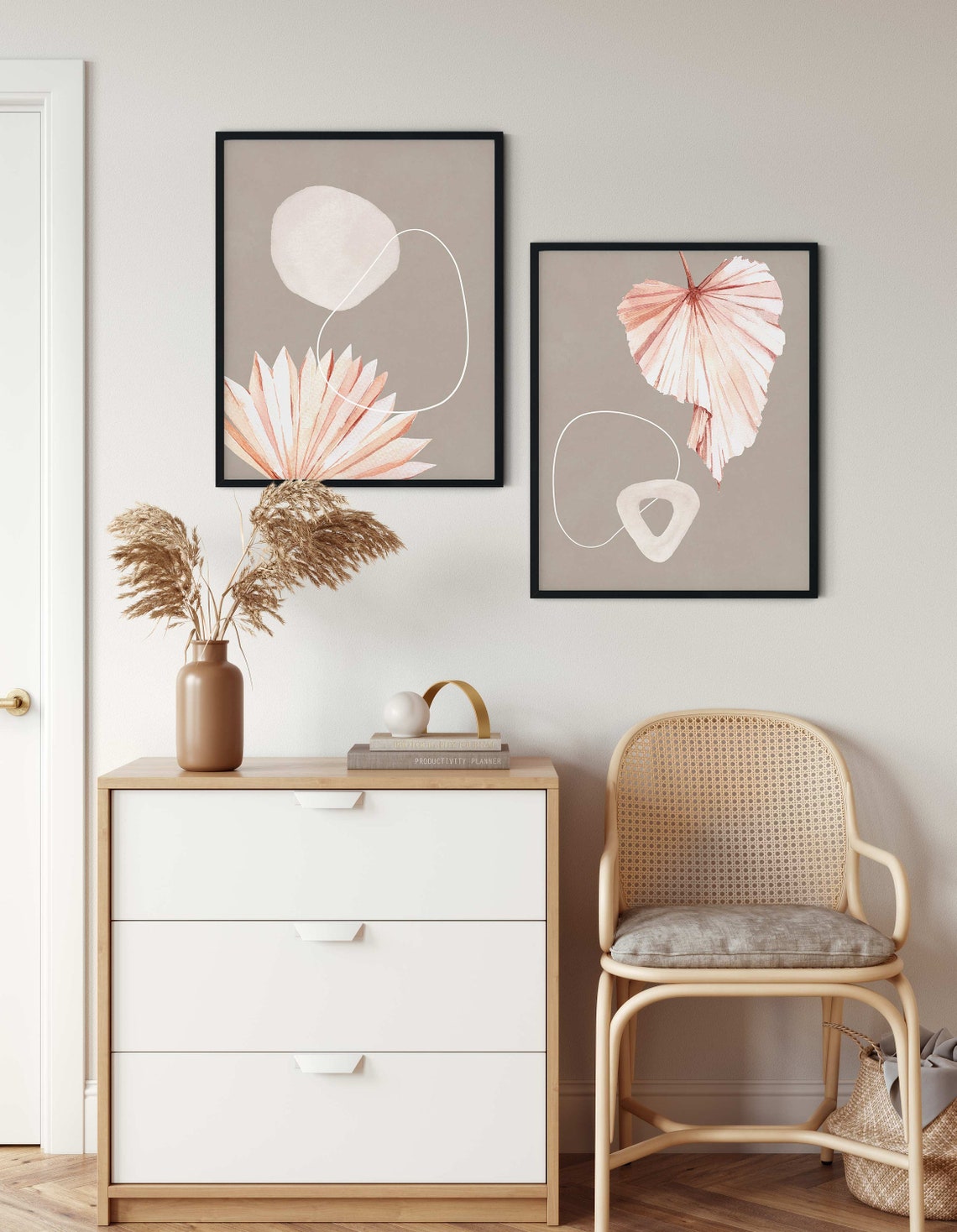 Pink and Gray Wall Art Set of 2 Blush Gray Prints Modern | Etsy