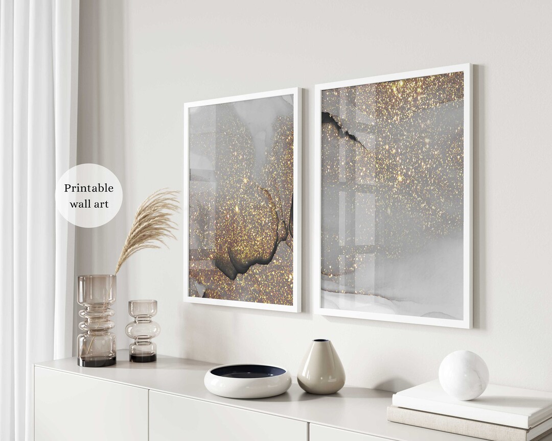 Gray Wall Art Set Modern Neutral Wall Art Set of 2 Grey and Etsy