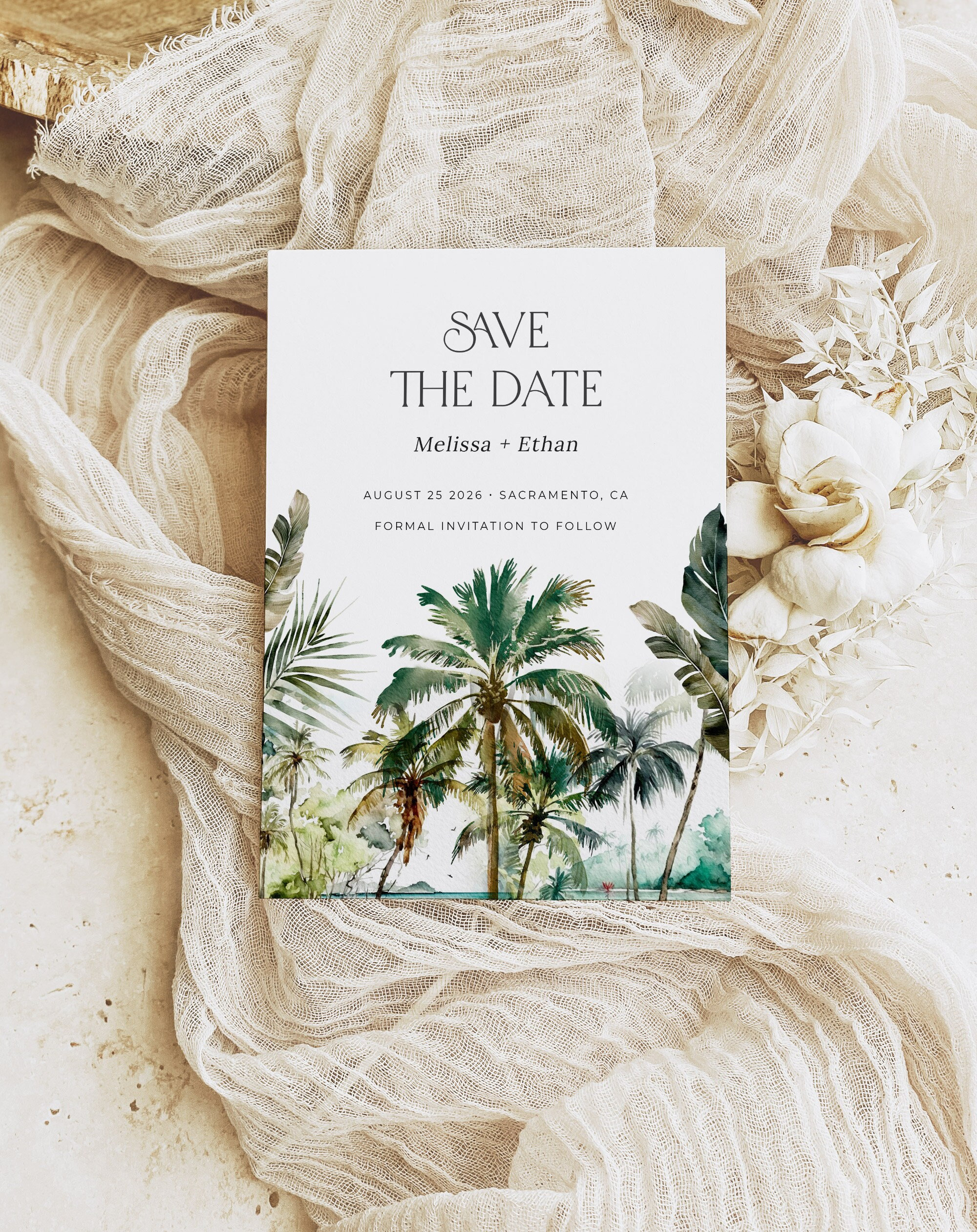 Tropical Save the Date Template Download, Palm Save the Date Digital, Tropical Save the Date with Picture, Beach Wedding Save the Date