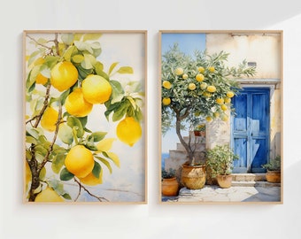 Mediterranean Wall Art Set, Lemon Wall Art, Greece Wall Art, Mediterranean Prints, Italian Art, Mediterranean Decor, Italy Wall Art